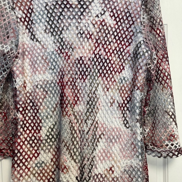 Bali Corp 3/4 sleeve Blouse Layered Size Large made in Canada Pink Burgundy Mesh - Picture 8 of 13